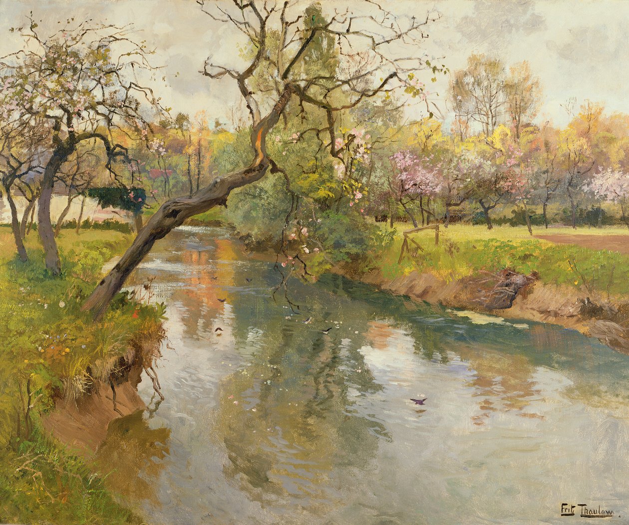 Francuski krajobraz rzeczny z kwitnącym drzewem autorstwa Frits Thaulow