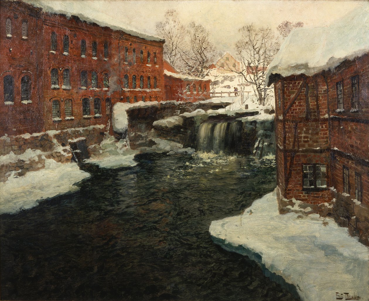 Scena w młynie, ok. 1885-90 (olej na płótnie) autorstwa Fritz Thaulow