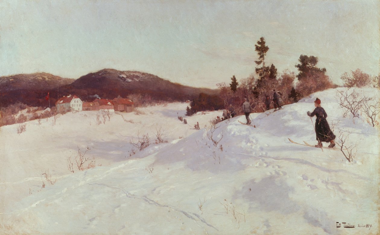 Zima z narciarzem autorstwa Fritz Thaulow