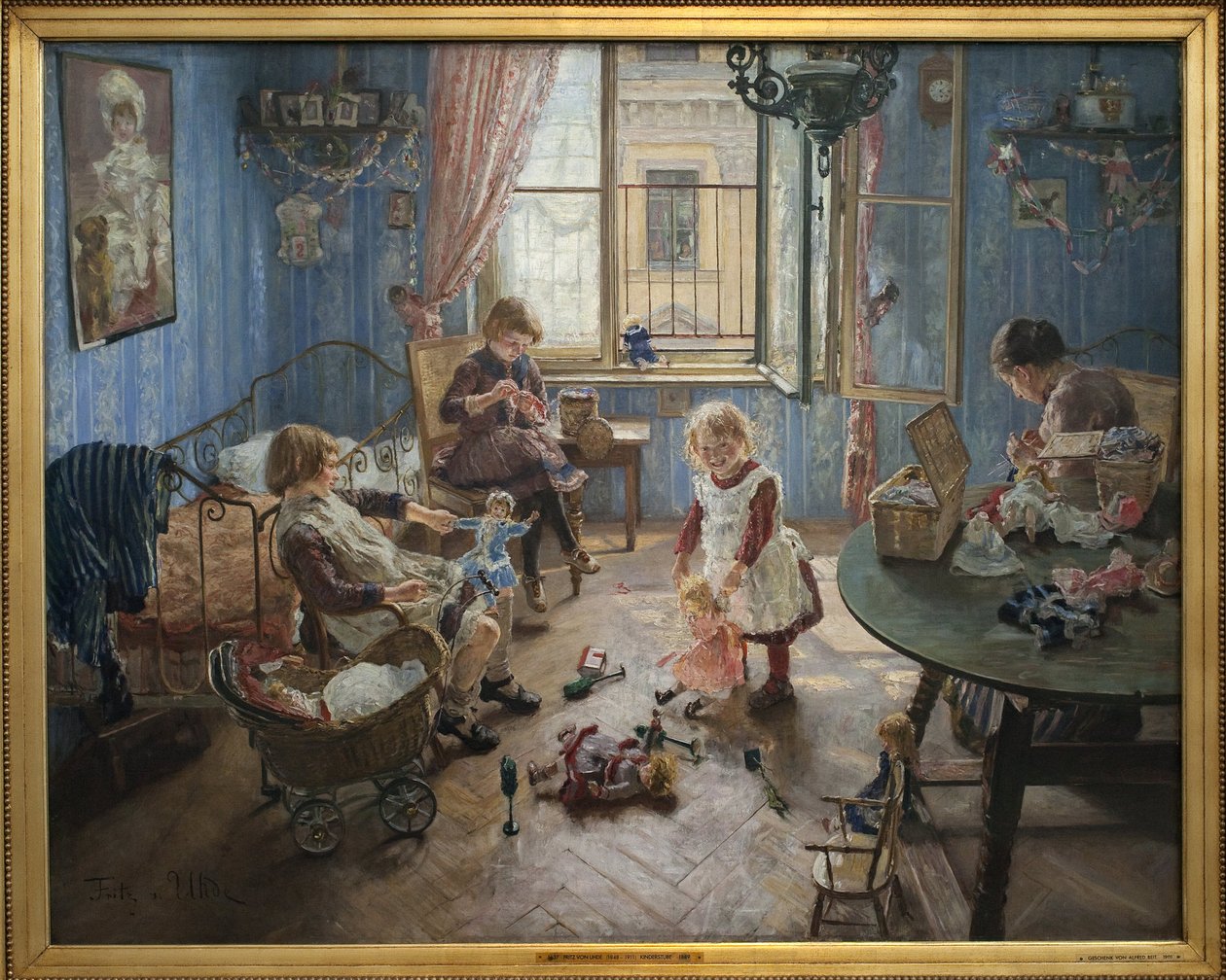 Przedszkole. Obraz Fritza von Uhde (1848-1911), olej na płótnie autorstwa Fritz von Uhde
