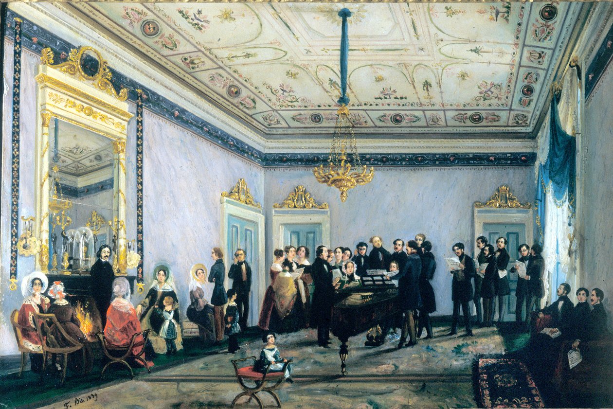 Koncert w domu Branca (Salon, czyli spotkanie osobistości świata muzycznego w Mediolanie), 1839 autorstwa Fulvia Bisi