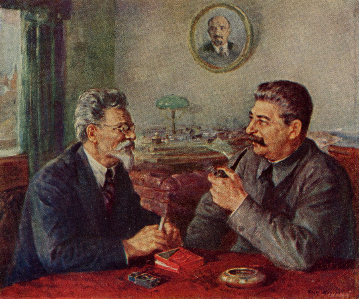Józef Stalin (1879-1953) i Michaił Iwanowicz Kalinin (1875-1946) autorstwa Fyodor Alexandrovich Modorov