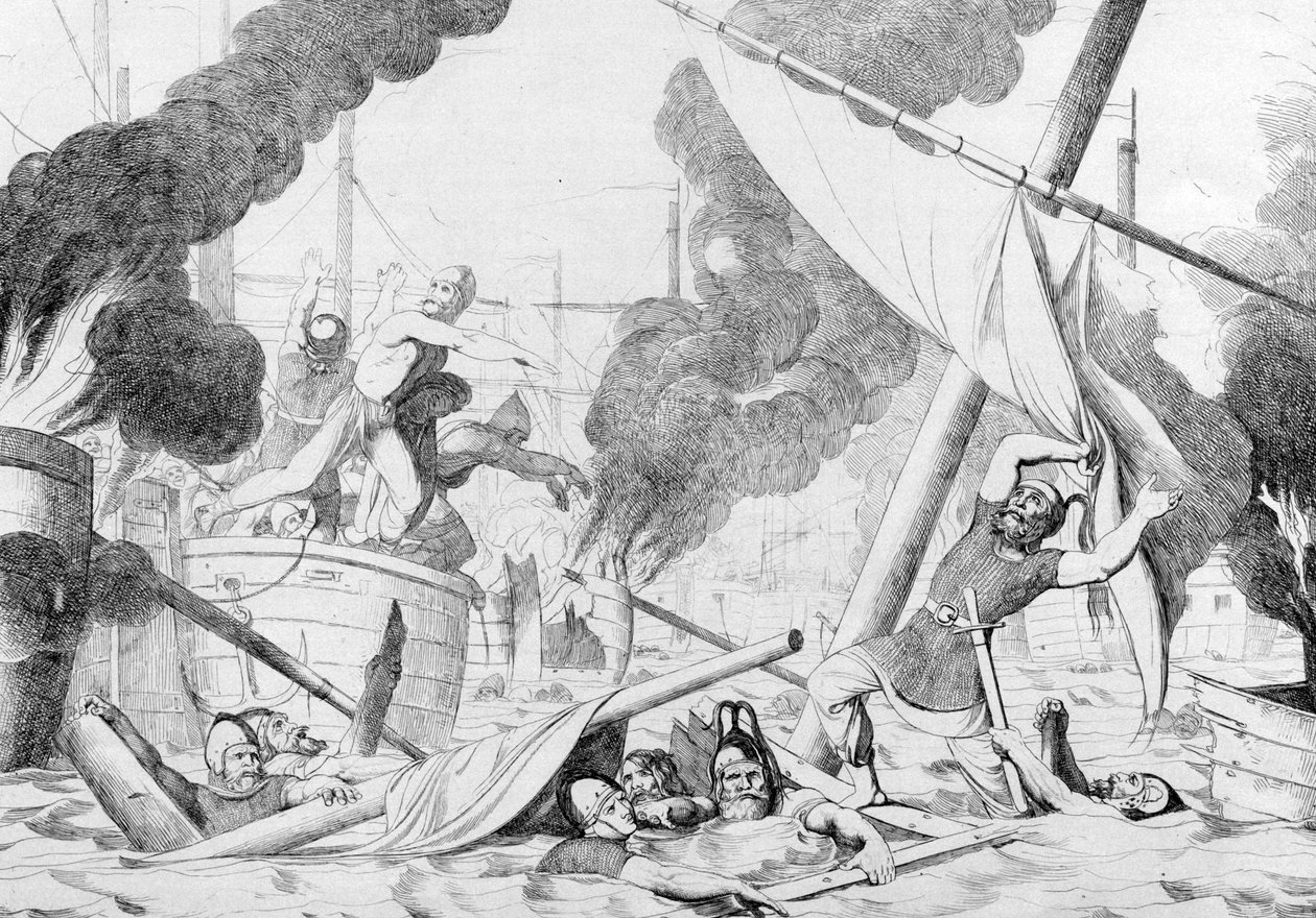 Pożar grecki podczas oblężenia Konstantynopola, przed 1839 autorstwa Fyodor Antonovich Bruni