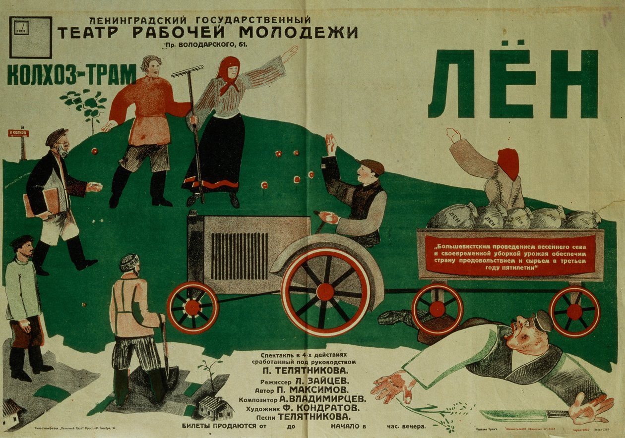 Plakat do sztuki teatralnej Len, 1931 autorstwa Fyodor Filippovich Kondratov