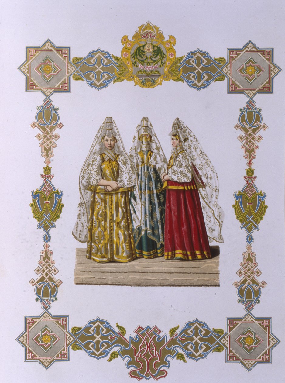 Letnie stroje kobiet z Torzhok Z serii Ubrania państwa rosyjskiego, 1851 autorstwa Fyodor Grigoryevich Solntsev