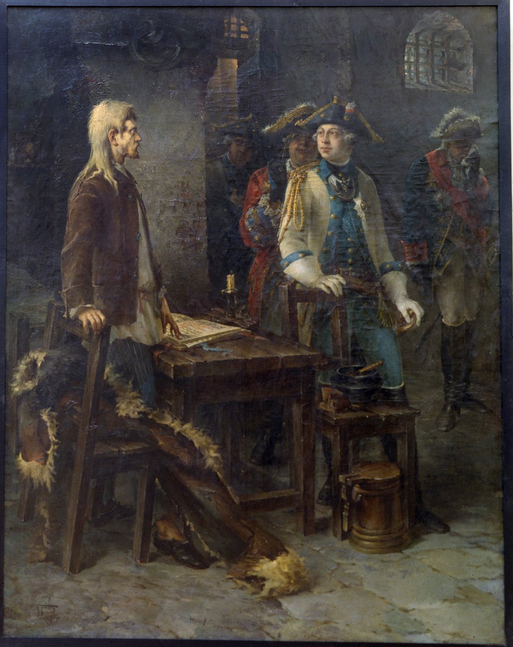 Cesarz Piotr III odwiedzający Iwana VI Antonowicza w twierdzy Shlisselburg w 1762 r. - Obraz Fiodora Jemelyanovicha autorstwa Fyodor Jemelyanovich Burov