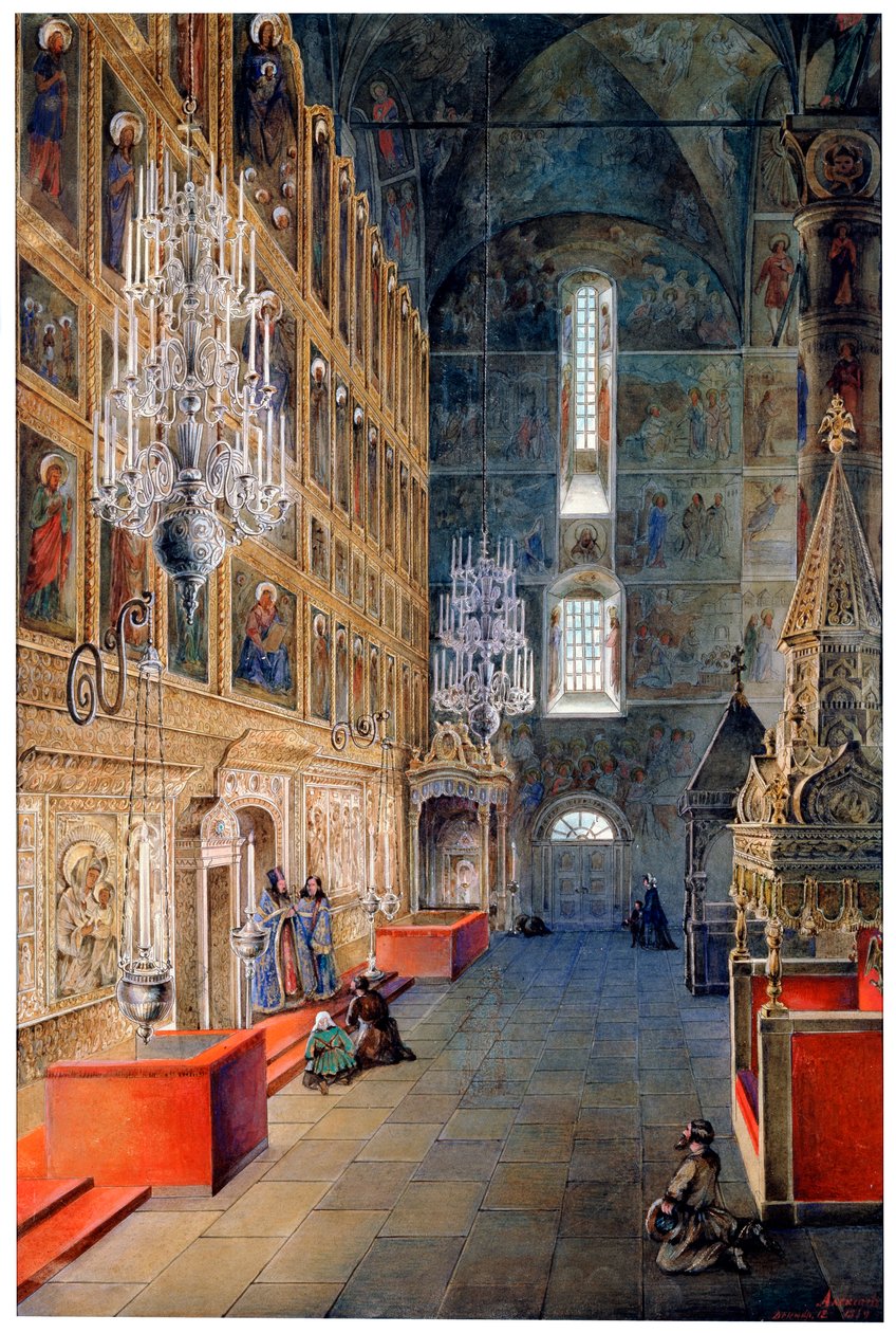 „Wnętrze w katedrze Wniebowzięcia NMP na Kremlu”, 1819 autorstwa Fyodor Yakovlevich Alexeev