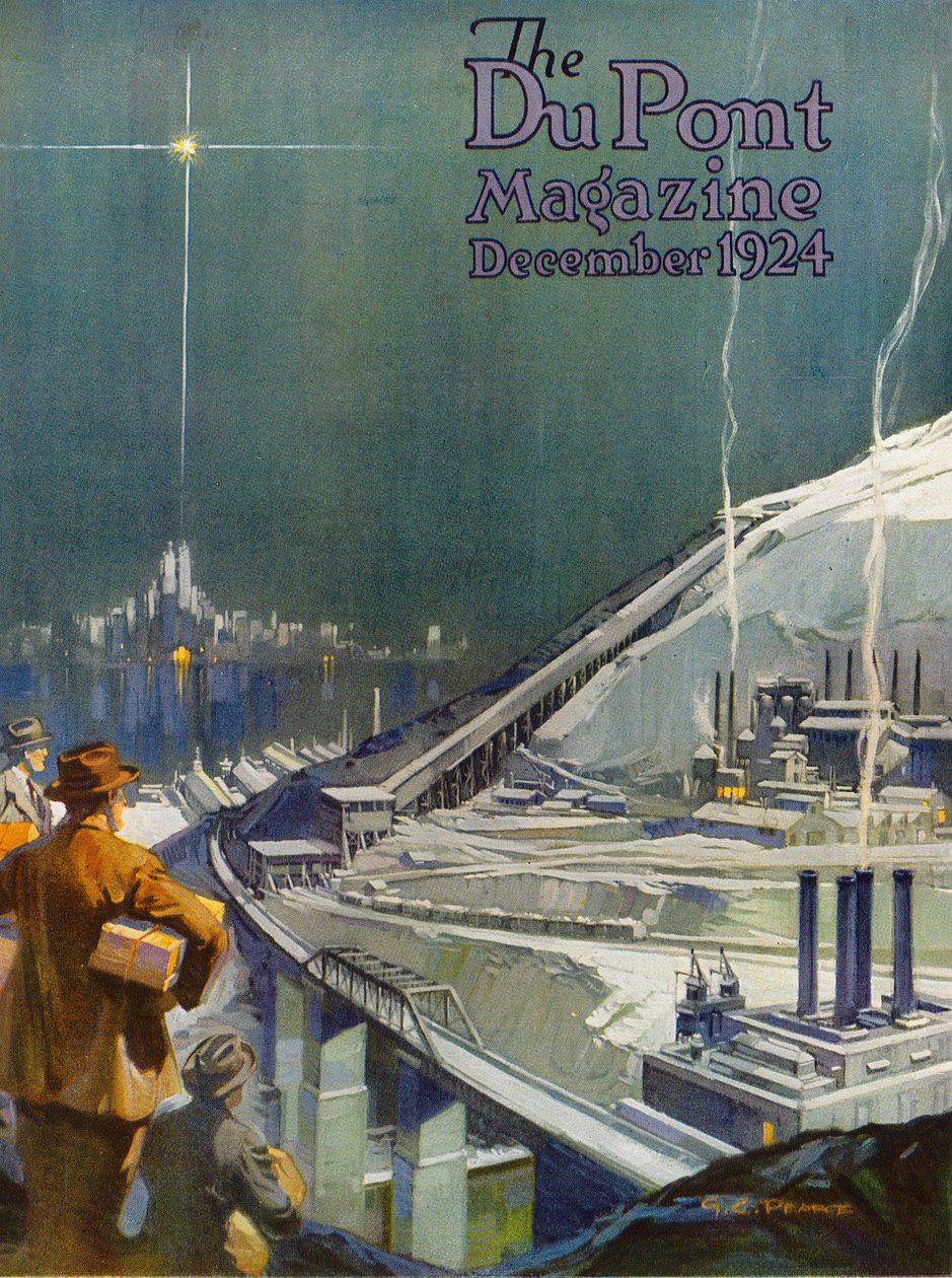 Inżynieria z materiałami wybuchowymi, przednia okładka „DuPont Magazine”, grudzień 1924 autorstwa G. C. Pearce