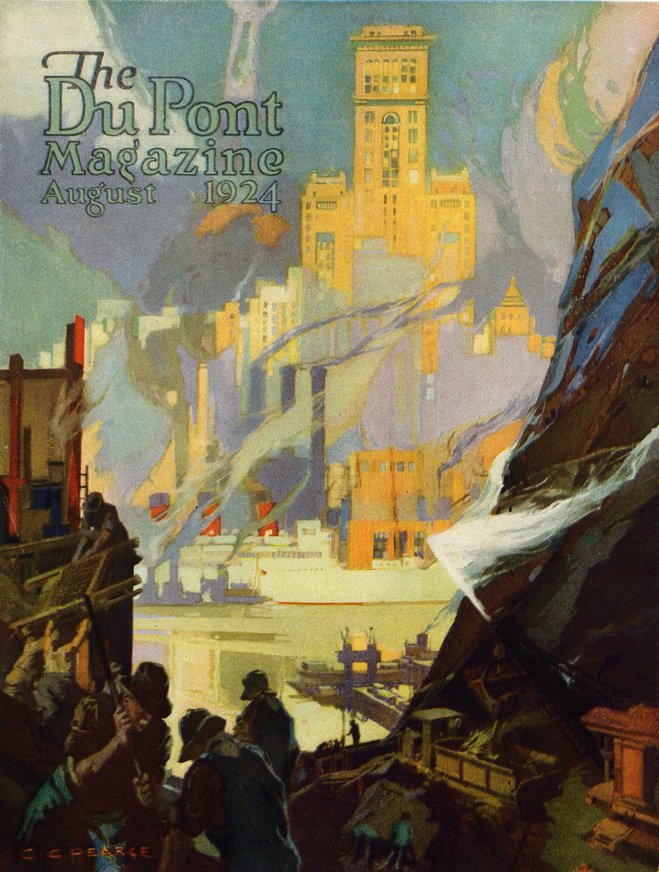 Otwarcie nowej kopalni w Illinois, okładka „DuPont Magazine”, sierpień 1924 autorstwa G. C. Pearce