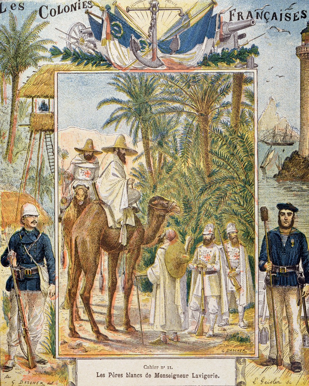 Biali Ojcowie Kardynała Lavigerie w Afryce, okładka podręcznika szkolnego, grawerowane przez L. Geislera, ok. 1880-90 autorstwa G. Dascher