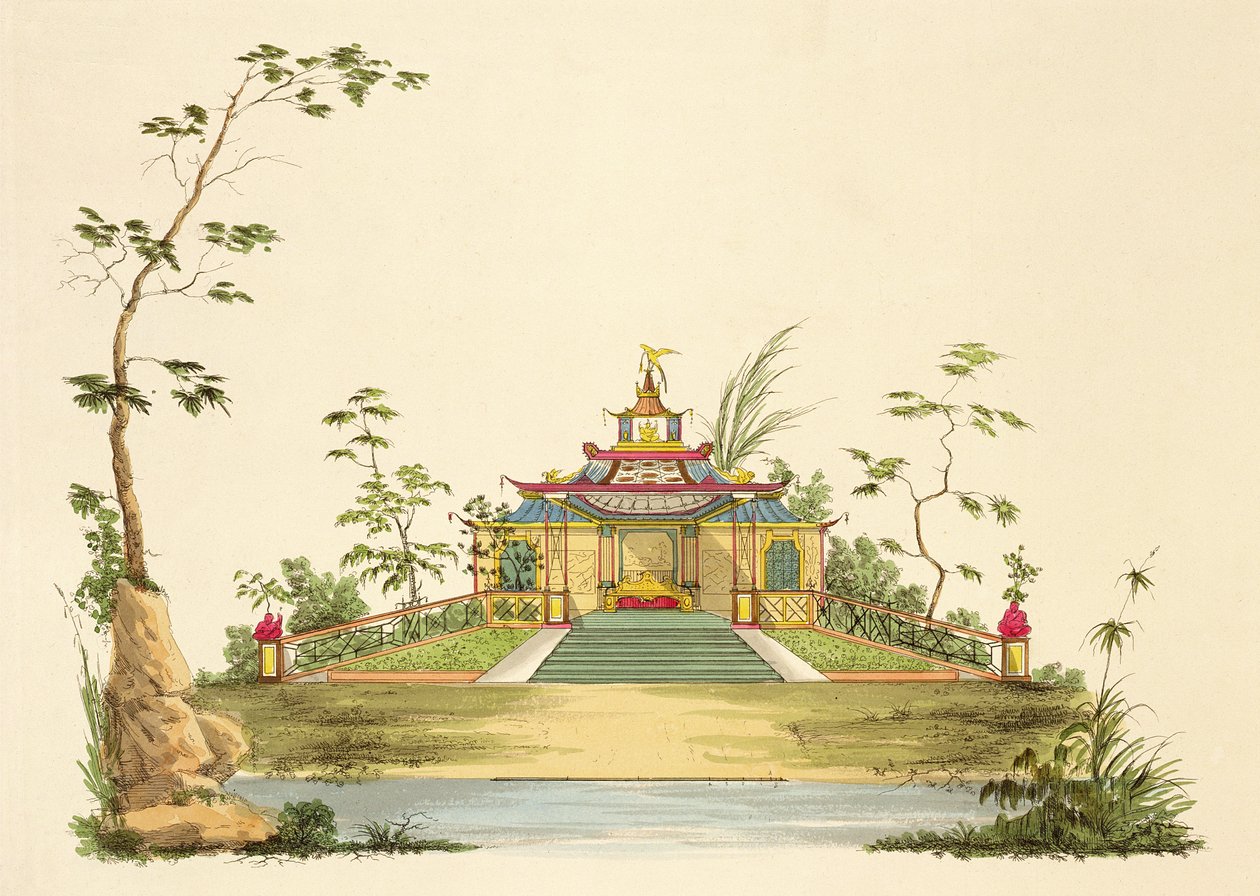 Projekt chińskiej świątyni, ok. 1810 (pióro, tusz i wc na papierze) autorstwa G. Landi