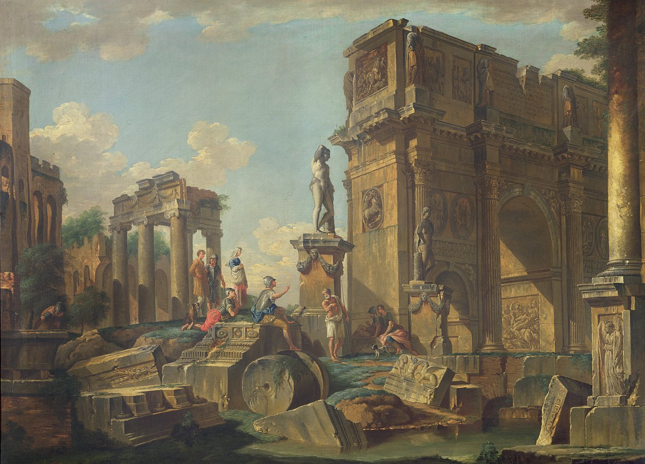 Architektoniczne kaprys z łukiem Konstantyna autorstwa Giovanni Paolo Pannini