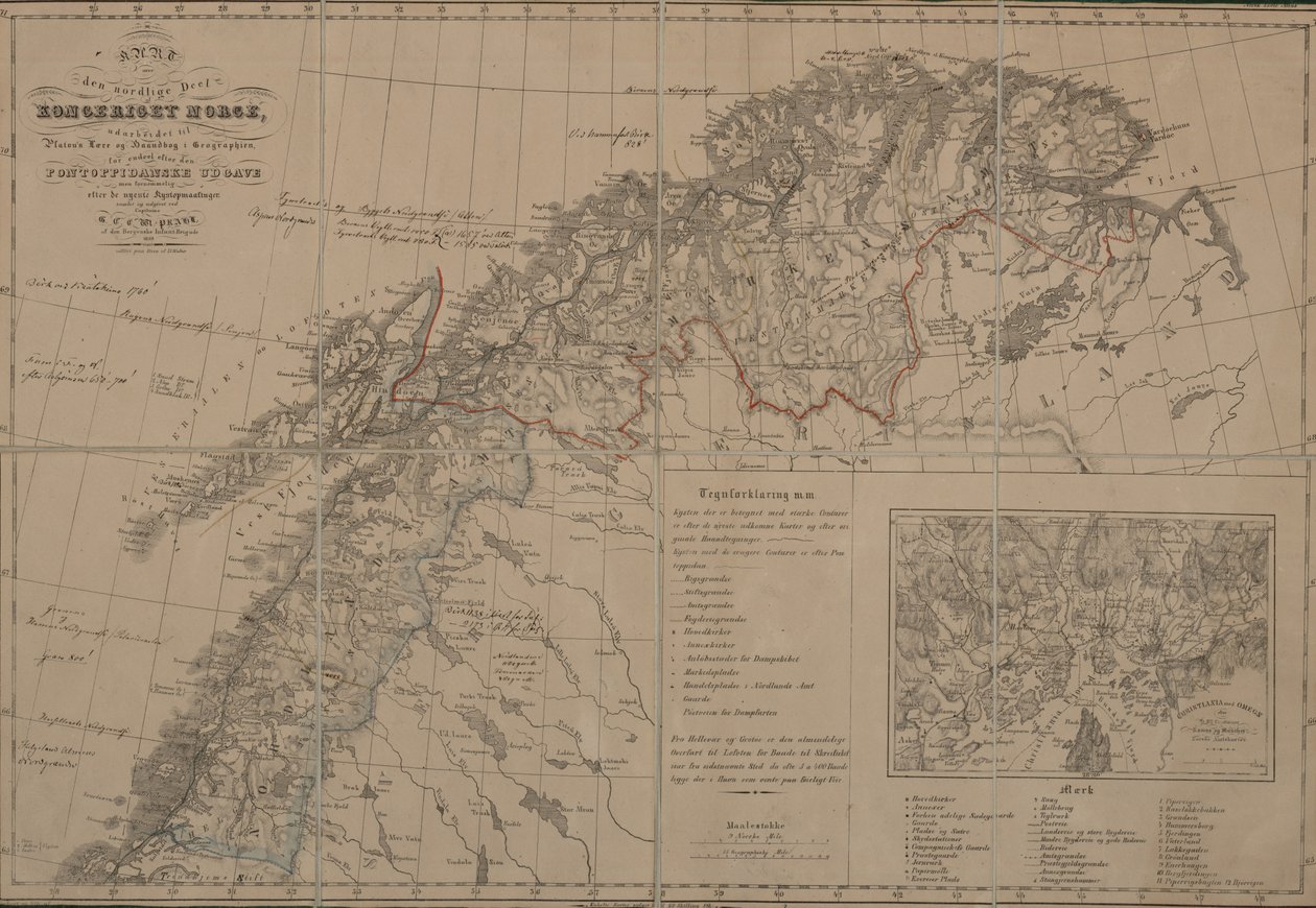 Mapa ze zbiorów map Biblioteki Narodowej. Mapa została opublikowana w Bergen (1839) i przedstawia północną Norwegię autorstwa G Prahl
