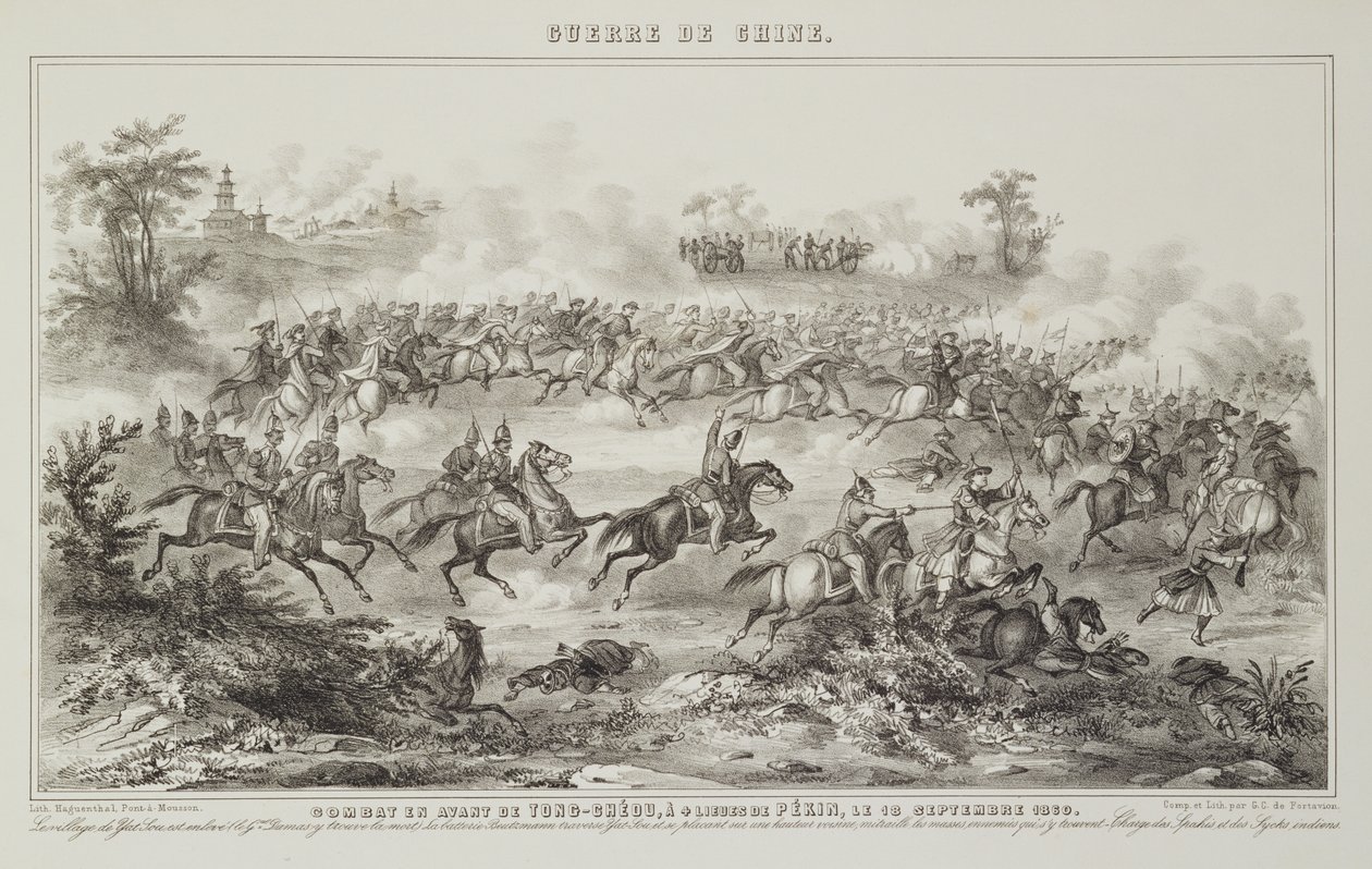 Bitwa pod Chang-Kia-Onang, przed Tong-Cheou, 18 września 1860, z Wojny w Chinach, 1862 autorstwa G.C. de Fortavion