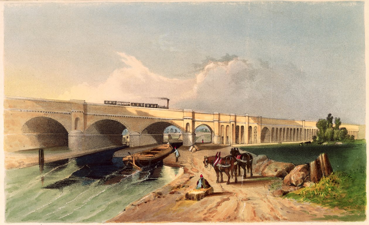 Widok na wiadukt kolejowy Greenwich w Deptford, 1836 autorstwa G.F. Bragg