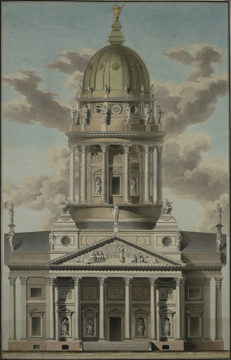 Katedra niemiecka na Gendarmenmarkt, 1812 (pióro i atrament oraz toaleta na papierze) autorstwa G.F. Kluge