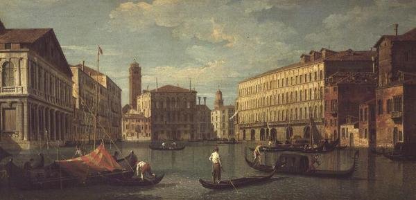 Canal Grande, Wenecja, z Palazzo Mocenigo, Palazzo Balbi, Santa Maria Gloriosa dei Frari i Campo S.Toma autorstwa G. (Follower of A. Canaletto) Canaletto