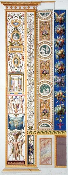 Panel z loggii Rafaela w Watykanie, z „Delle Loggie di Rafaele nel Vaticano”, grawerowany przez Giovanniego Ottavianiego (ok. 1735-1808), opublikowany ok. 1772-77 (ręcznie barwiony grawerunek) autorstwa G. and Camporesi P. Savorelli