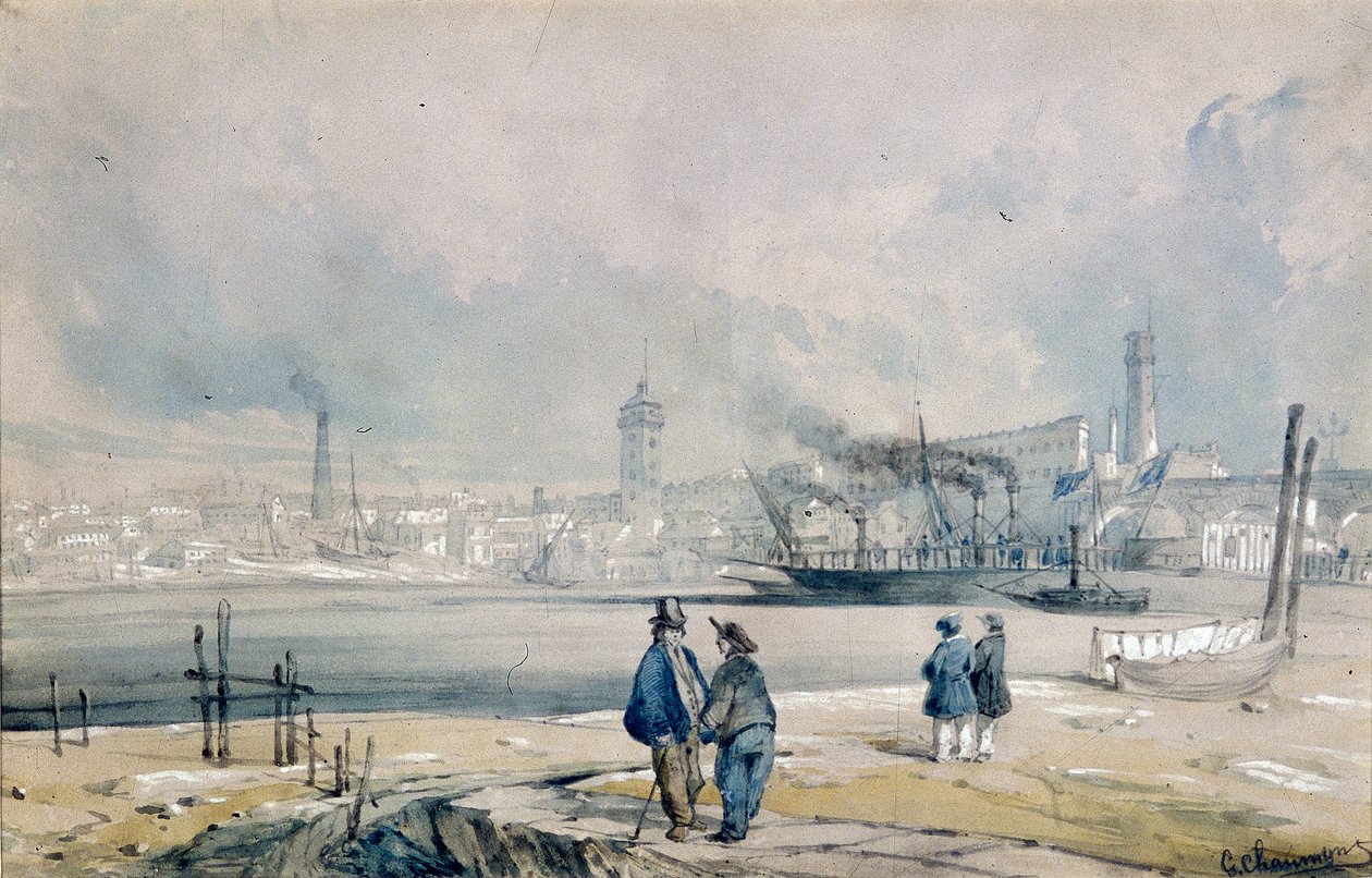 „South Bank, z mostem Waterloo”, Londyn, 1847 r. autorstwa G Chaumont