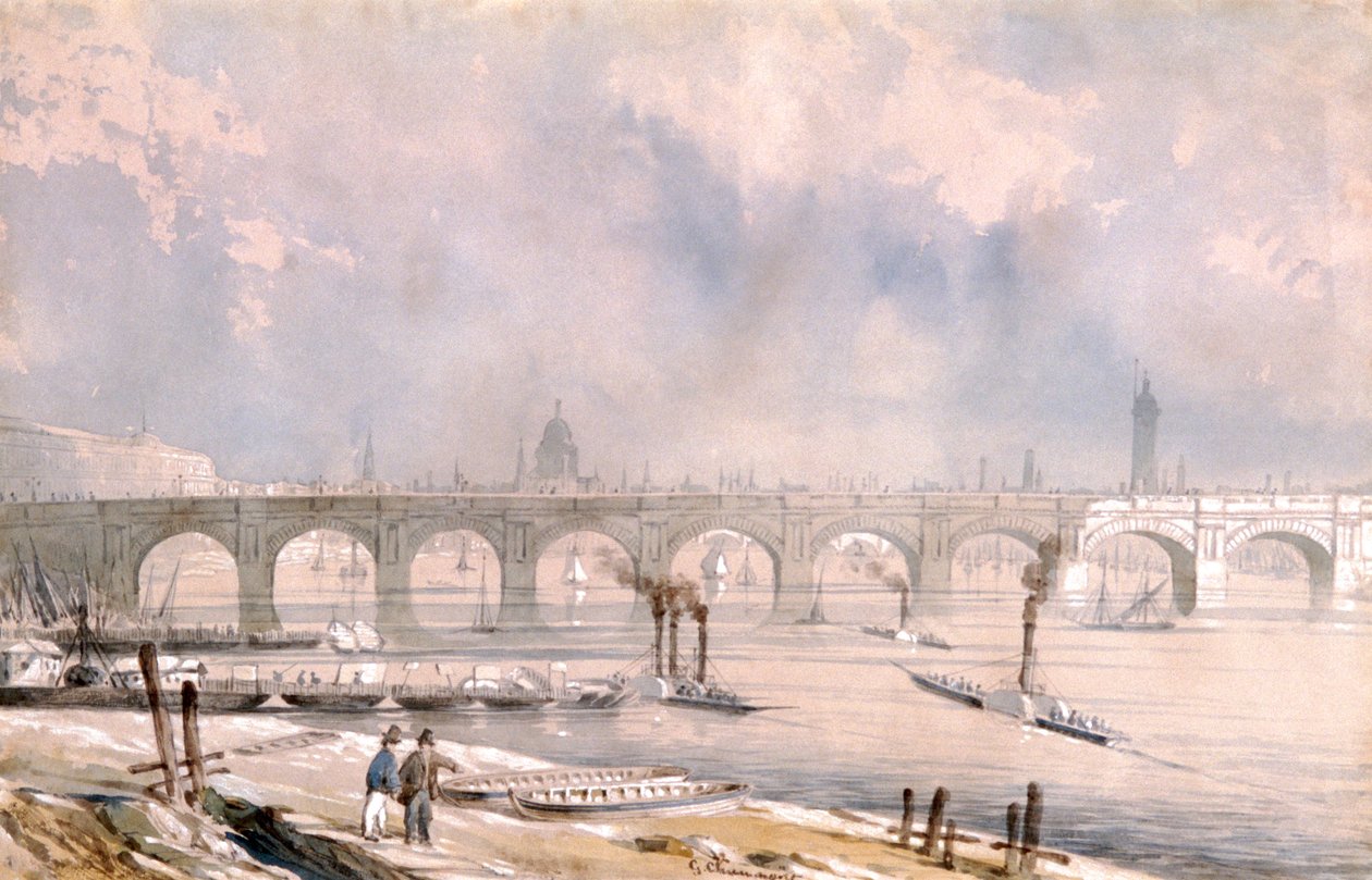 „Waterloo Bridge, patrząc w kierunku miasta”, Londyn, 1847 r. autorstwa G Chaumont