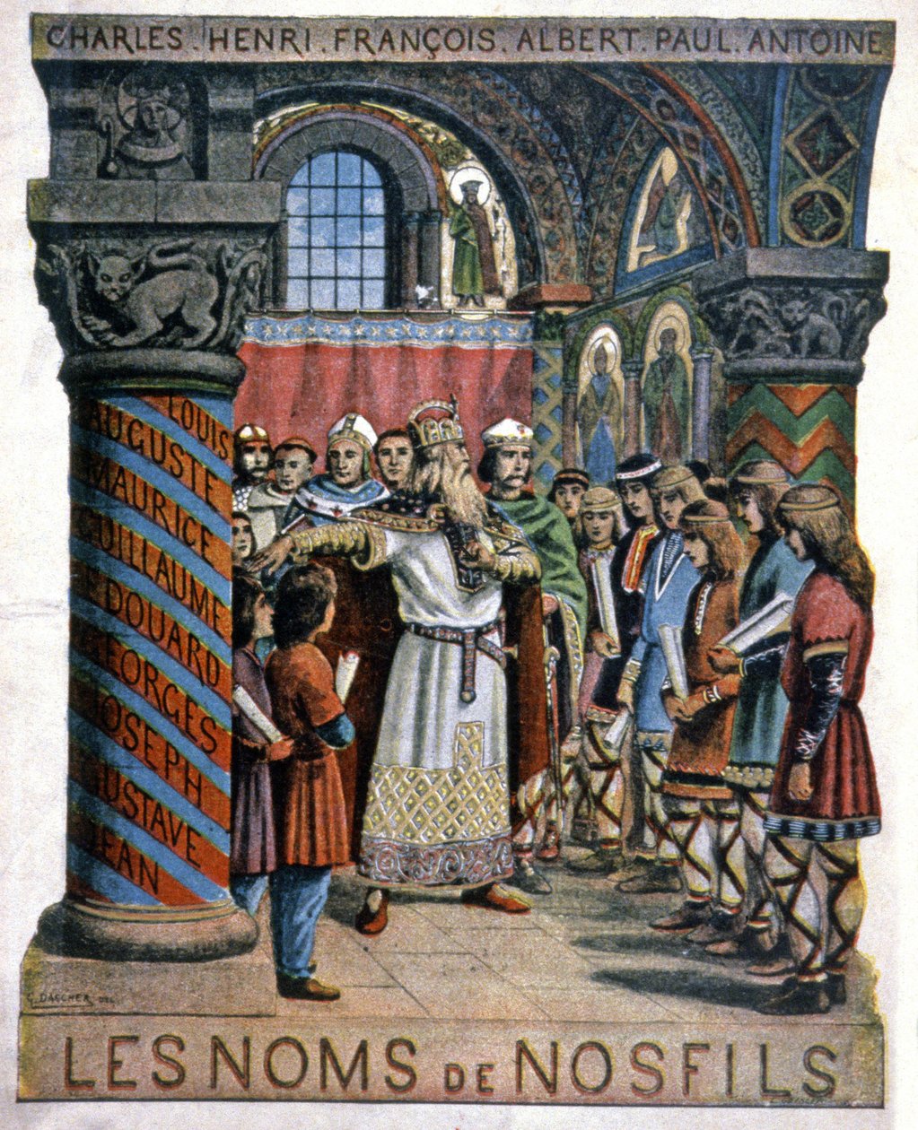 Karol Wielki i szkoła, ok. 1900 r. (ilustracja) autorstwa G. Dascher