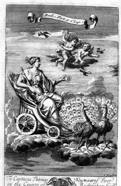 Wenus w rydwanie ciągniętym przez pawie, ilustracja z księgi 1, część 6, rozdział 13 „Zasady filozofii” Anthony
