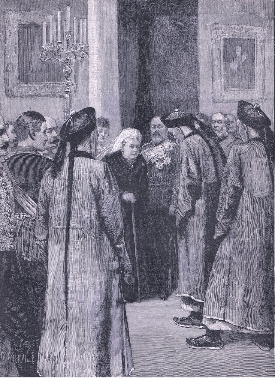 Wizyta Li Hung-Chang u królowej w Osborne, ilustracja z Cassells History of England, 1900 autorstwa G. Grenville Manton