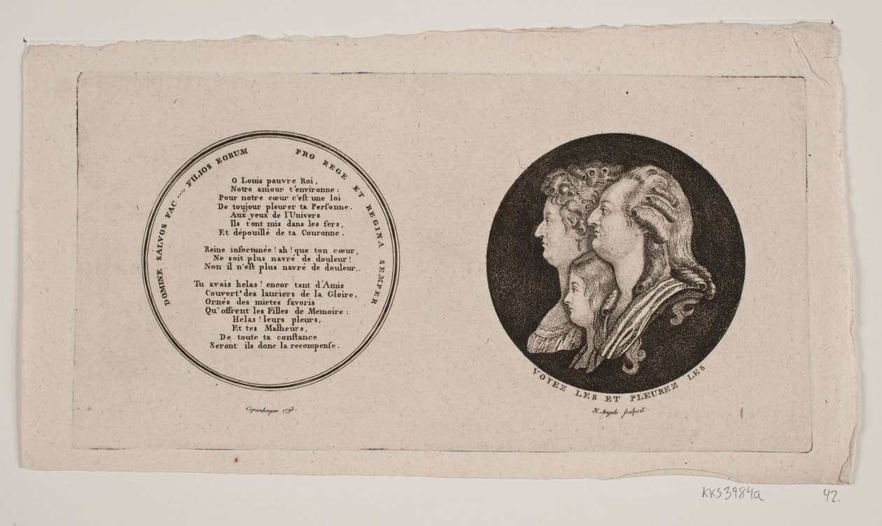 Medalion z portretami Ludwika XVI, jego królowej i syna autorstwa G. N. Angelo
