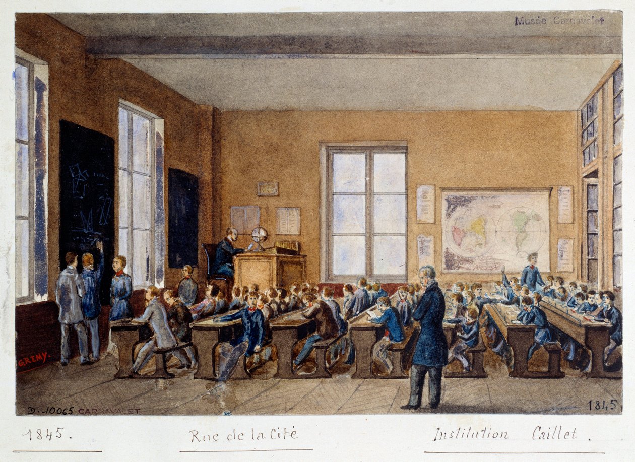 Sala lekcyjna Institution Caillet, rue de la Cite, Paryż, 1845. Akwarela G. Remy autorstwa G. Remy