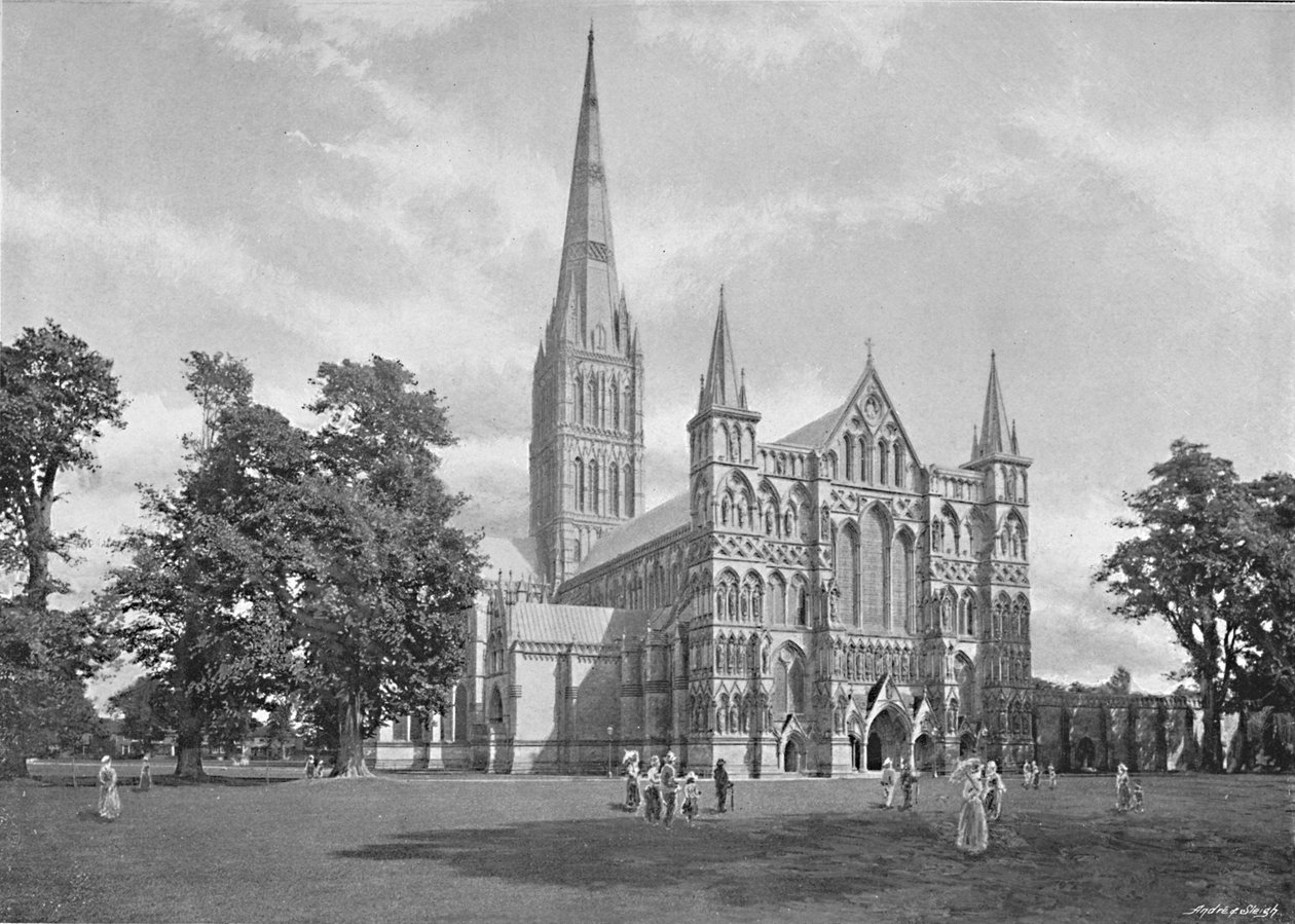 Katedra w Salisbury: front zachodni, c1896 autorstwa G. W. Wilson and Company