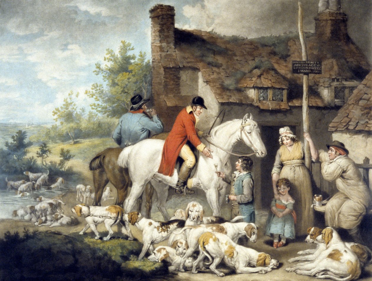 Przed wiejskim alehouse, grawerowane przez Williama Warda autorstwa G. and Ward J. Morland