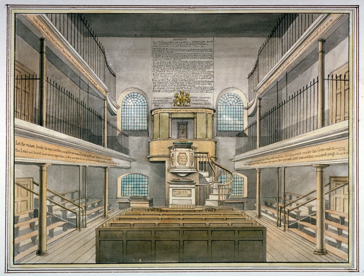 Widok wnętrza kaplicy, więzienie Horsemonger Lane, Union Road, Southwark, Londyn, 1826 r. autorstwa G Yates