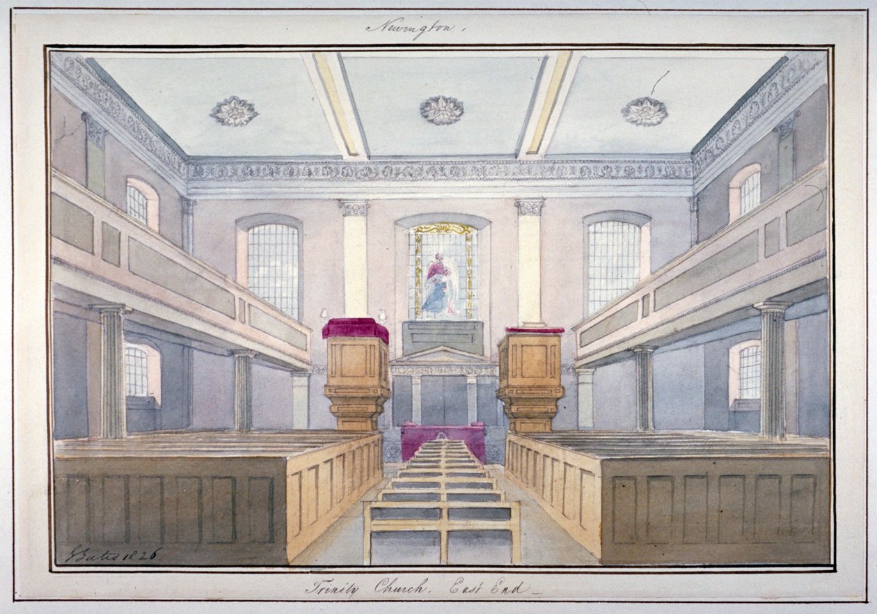 Widok wnętrza wschodniego krańca kościoła Świętej Trójcy, Newington, Southwark, Londyn, 1826 autorstwa G Yates