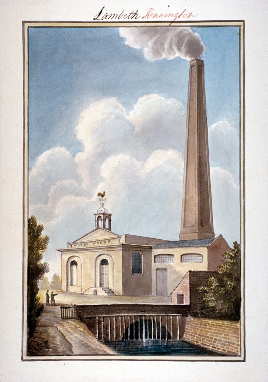 New London Waterworks, Vauxhall, Lambeth, Londyn, 1825 autorstwa G Yates