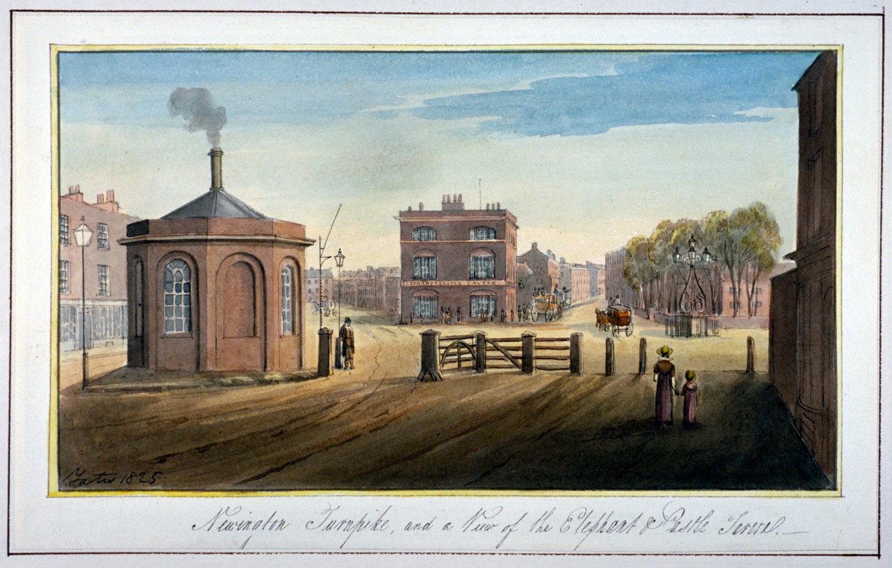 Newington Turnpike na Newington Causeway, Southwark, Londyn, 1825 autorstwa G Yates