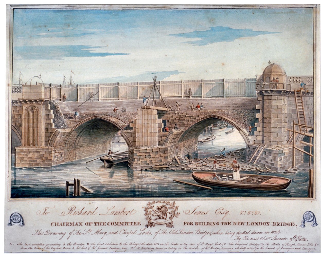 Rozbiórka śluz St Mary i Chapel, London Bridge, 1829. autorstwa G Yates