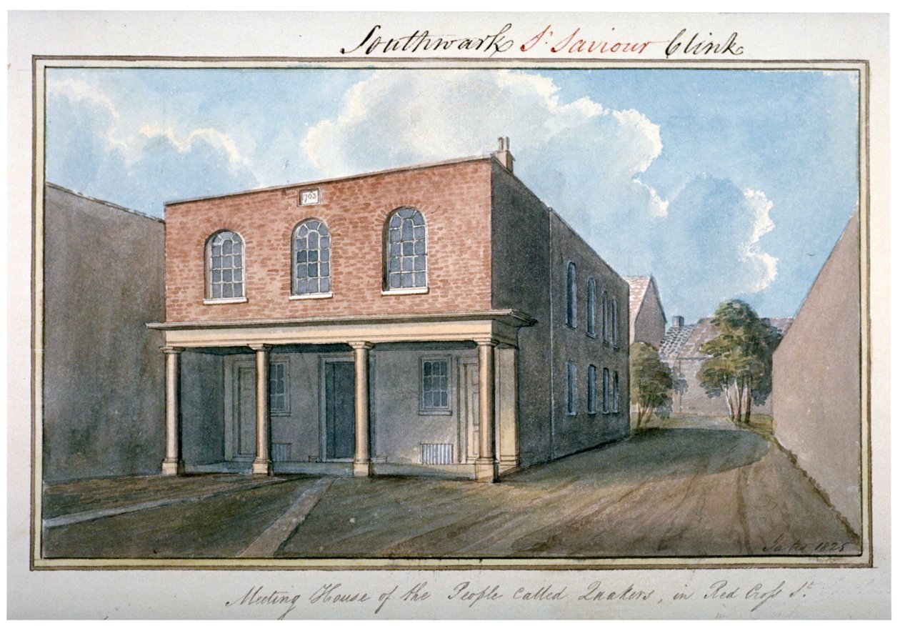 Widok Domu Spotkań Kwakrów na Redcross Street, Southwark, Londyn, 1825 autorstwa G Yates