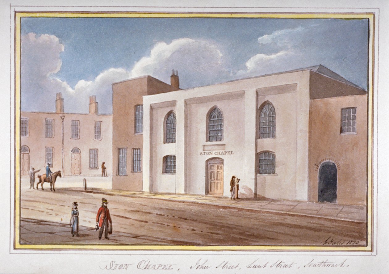Widok Kaplicy Syjonu na John Street, Southwark, Londyn, 1825 autorstwa G Yates