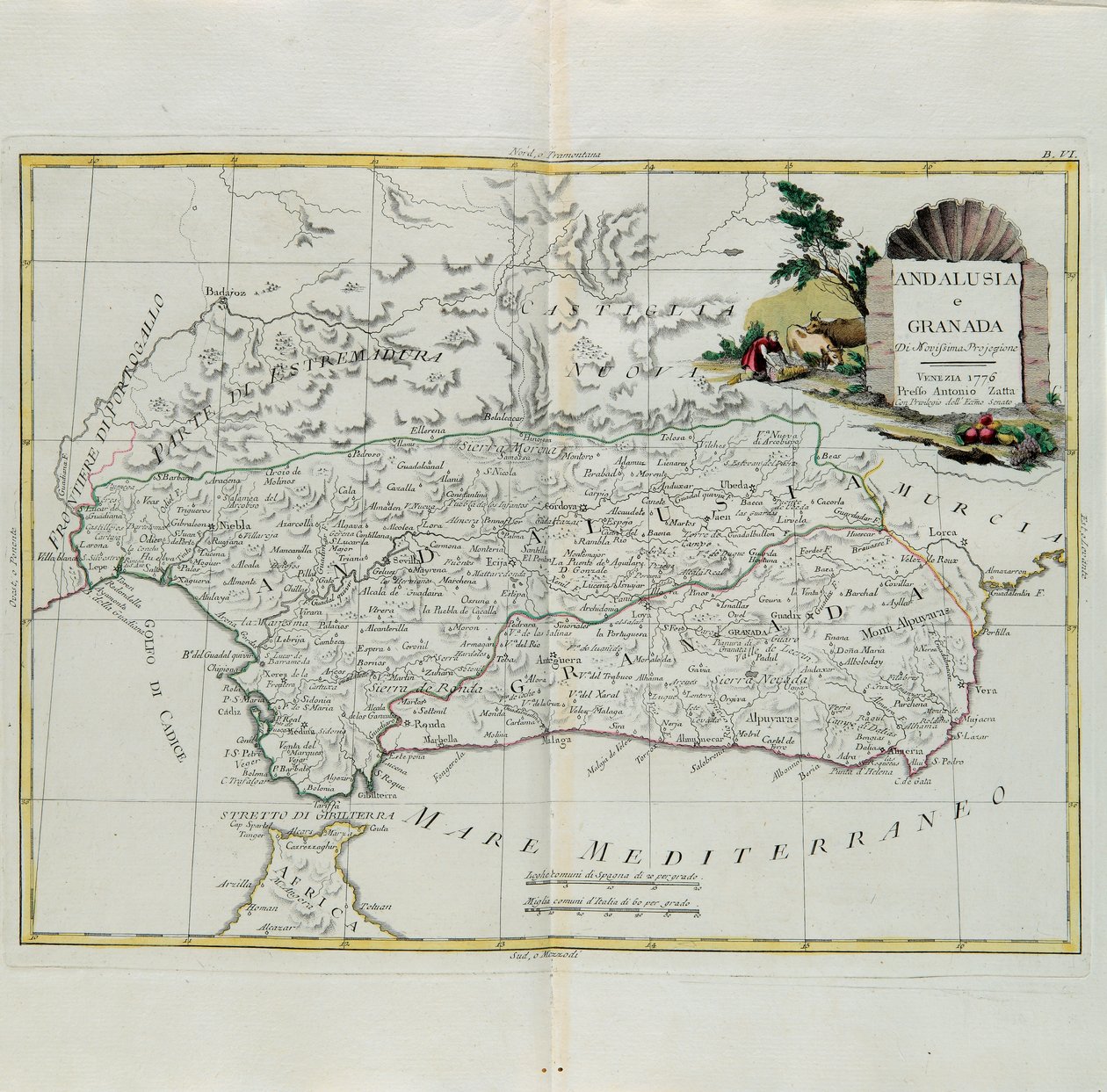 Andaluzja i Granada, rycina G. Zulianiego zaczerpnięta z Tomu I najnowszego Atlasu wydanego w Wenecji w 1776 r. przez Antonio Zattę, zbiory prywatne autorstwa G. Zuliani