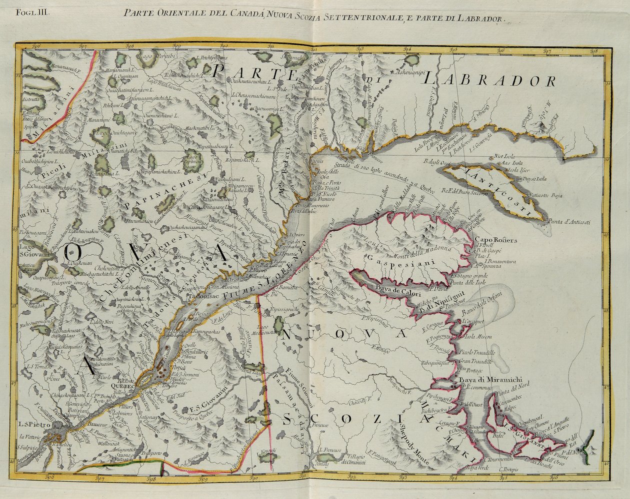 Wschodnia część Kanady, północna Nowa Szkocja i część Labradoru, rycina G. Zulianiego zaczerpnięta z tomu I „Najnowszego Atlasu” wydanego w Wenecji w 1778 r. przez Antonio Zattę, kolekcja prywatna autorstwa G. Zuliani