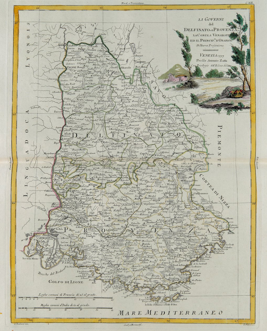 Governances of Dauphin, Provence, County of Venaissin i Principate of Orange, rycina G. Zulianiego zaczerpnięta z Tome I najnowszego Atlasu opublikowanego w Wenecji w 1777 przez Antonio Zattę, Priv autorstwa G. Zuliani