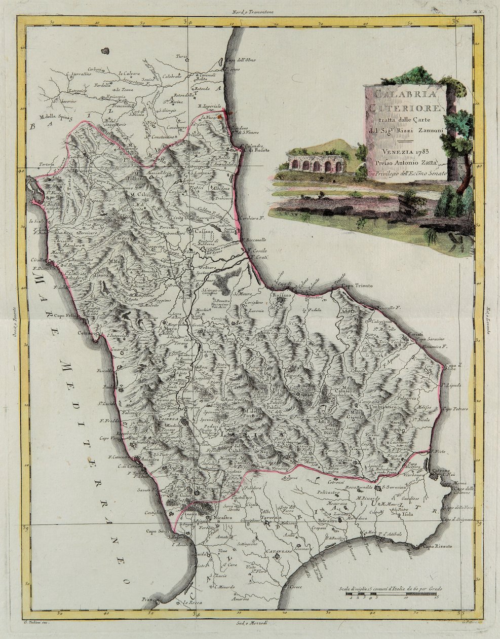 Kalabria, rycina G. Zulianiego zaczerpnięta z Księgi II „Najnowszego Atlasu” wydanego w Wenecji w 1783 r. przez Antonio Zattę, zbiory prywatne autorstwa G. Zuliani