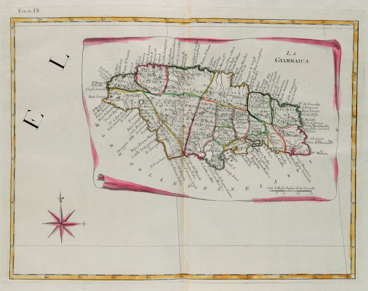 Jamajka, rycina G. Zulianiego zaczerpnięta z Tomu I „Najnowszego Atlasu” wydanego w Wenecji w 1778 r. przez Antonio Zattę, kolekcja prywatna autorstwa G. Zuliani