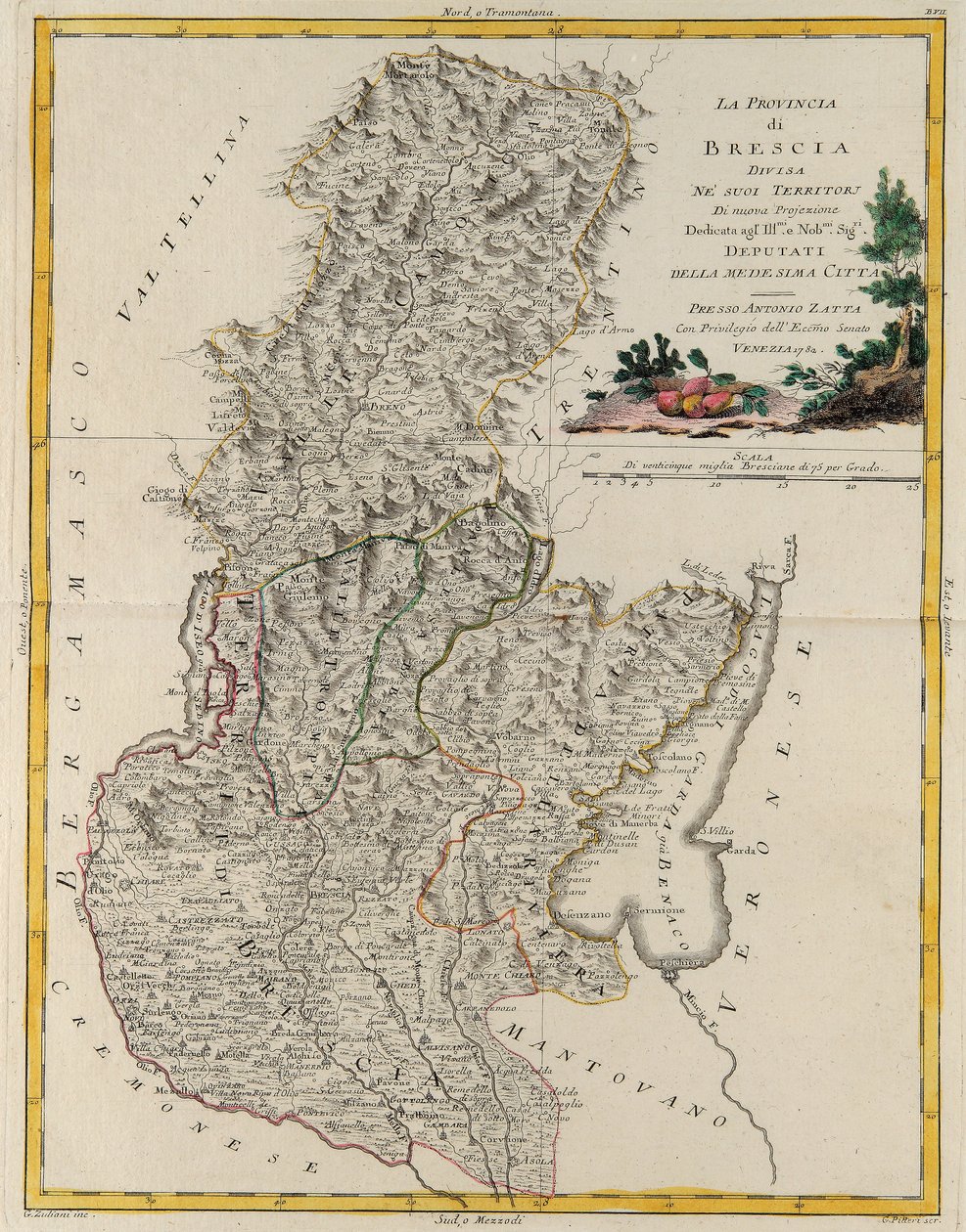 Obszar ziemski państwa Veneto: Brescia, rycina G. Zulianiego zaczerpnięta z Tome II „Najnowszego Atlasu” wydanego w Wenecji w 1783 r. przez Antonio Zattę, zbiory prywatne autorstwa G. Zuliani