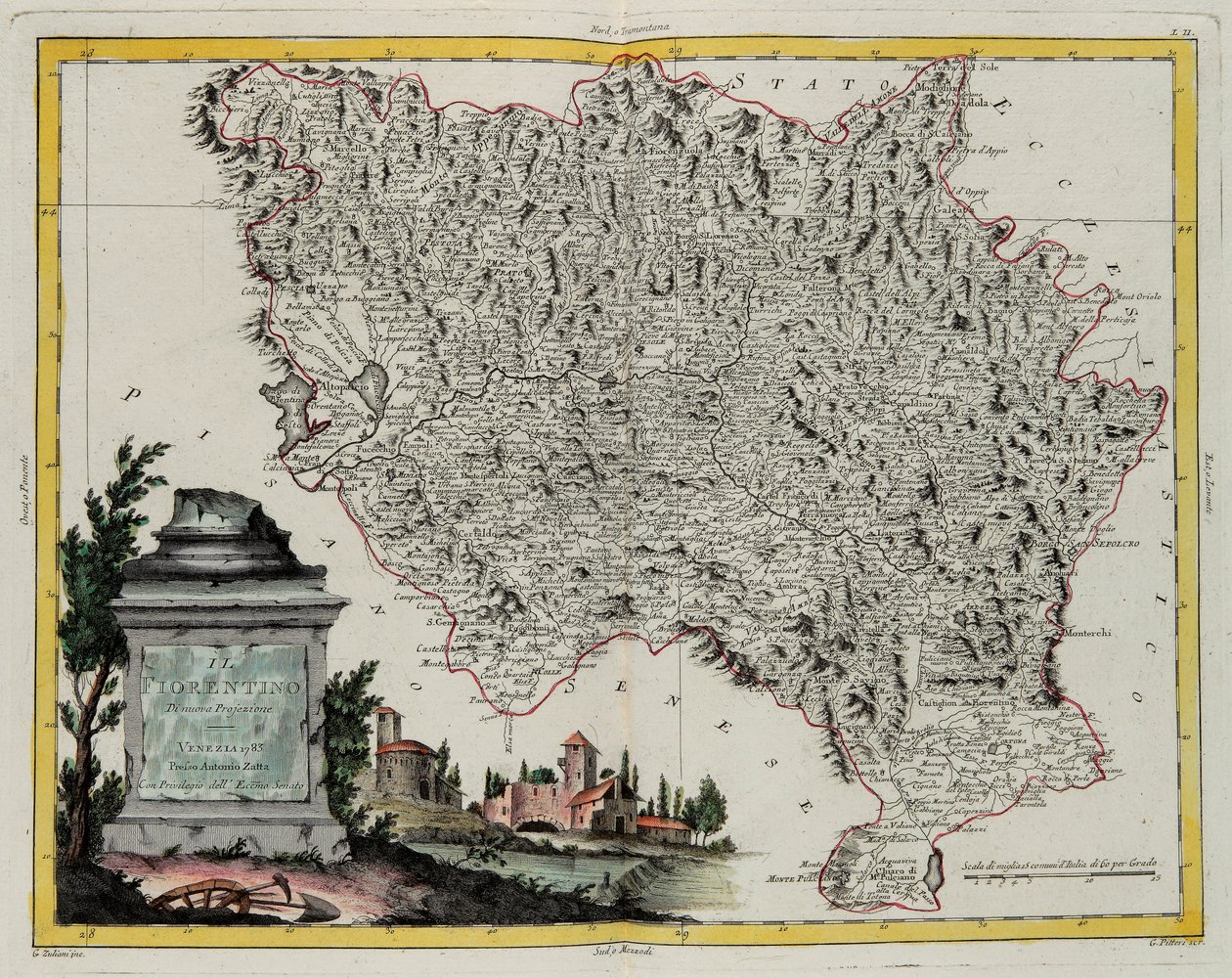 Terytorium Florencji, rycina G. Zulianiego zaczerpnięta z tomu II „Najnowszego Atlasu” wydanego w Wenecji w 1783 r. przez Antonio Zattę, zbiory prywatne autorstwa G. Zuliani