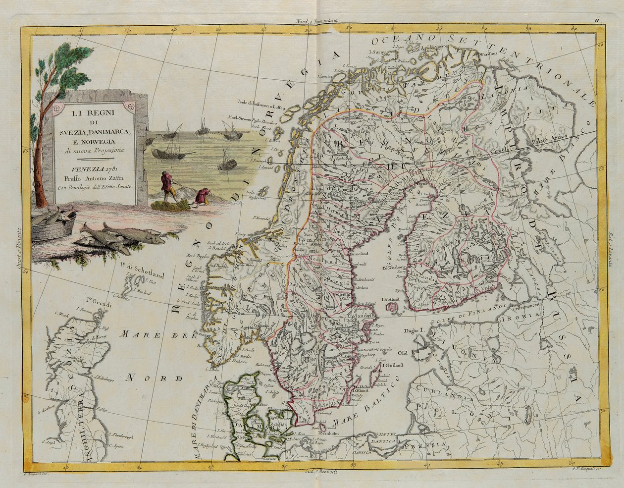 Królestwa Szwecji, Danii i Norwegii, rycina G. Zulianiego zaczerpnięta z Tome III „Najnowszego Atlasu” wydanego w Wenecji w 1781 r. przez Antonio Zattę, kolekcja prywatna autorstwa G. Zuliani