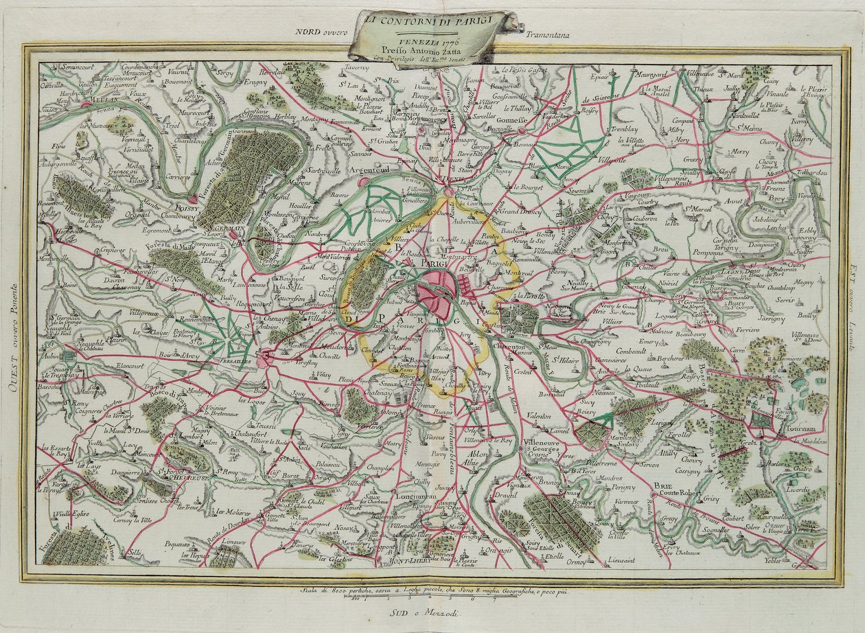 Zarys Paryża, Rządy Francji i Orleanu, rycina G. Zulianiego zaczerpnięta z Tomu I najnowszego Atlasu wydanego w Wenecji w 1776 r. przez Antonio Zattę, zbiory prywatne autorstwa G. Zuliani