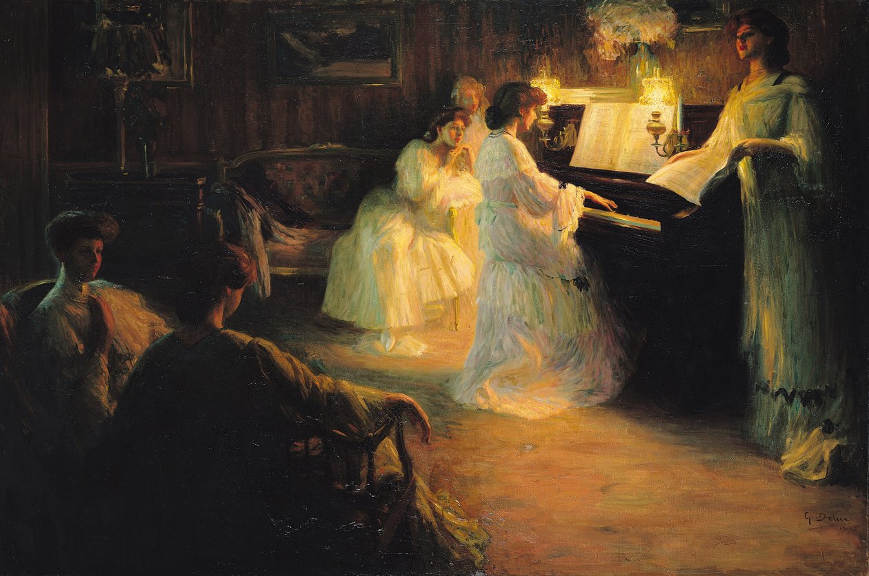 Młode dziewczyny przy pianinie, 1906 autorstwa Gabriel Deluc