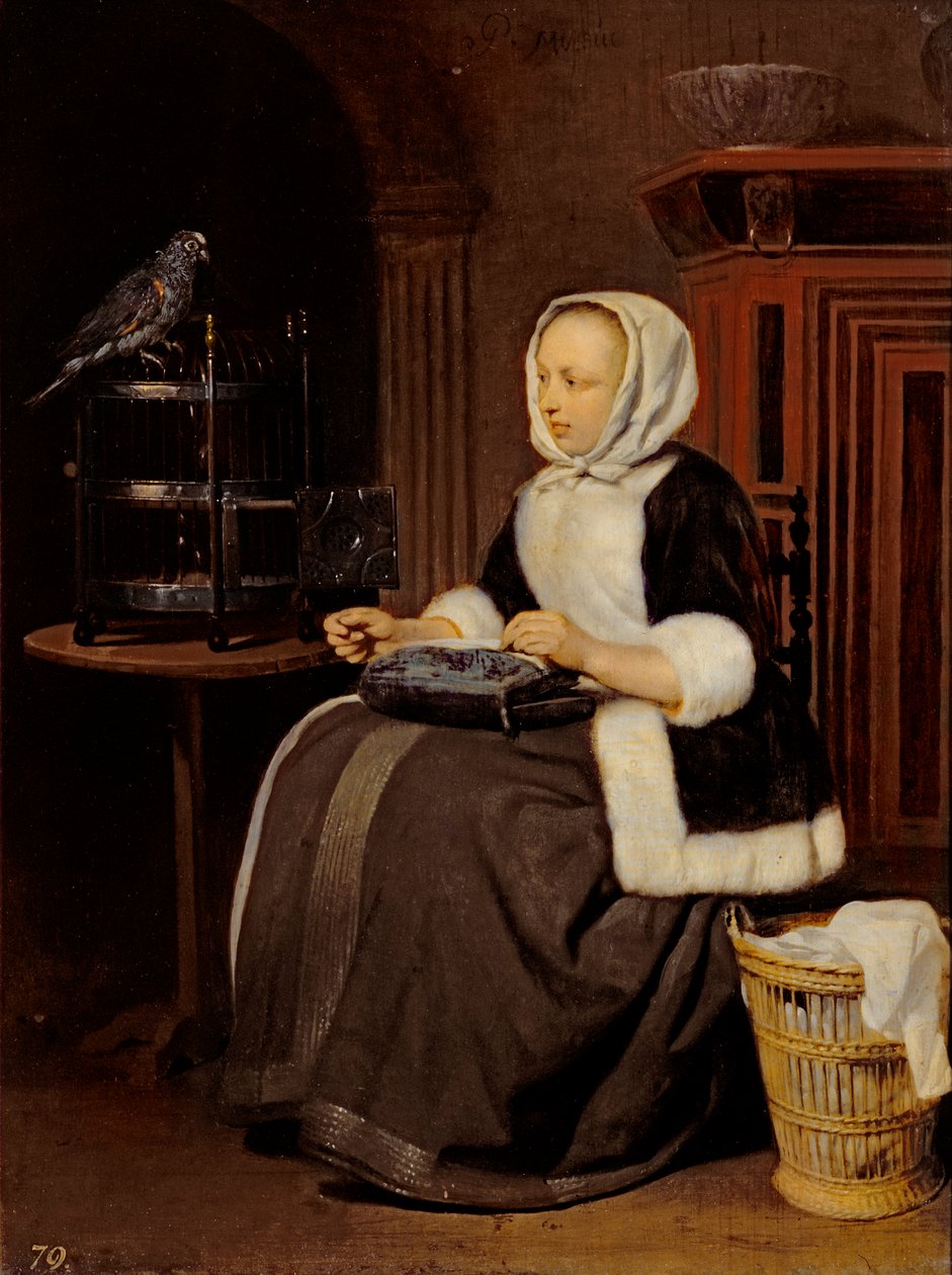 Młoda dziewczyna w pracy autorstwa Gabriel Metsu