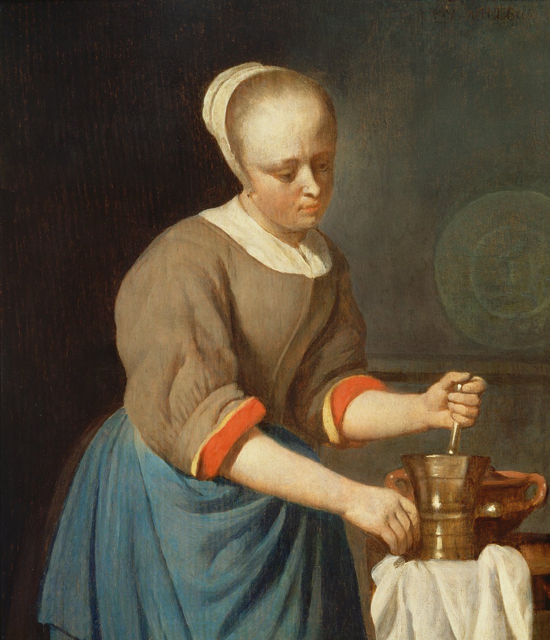 Młoda dziewczyna z tłuczkiem i moździerzem autorstwa Gabriel Metsu